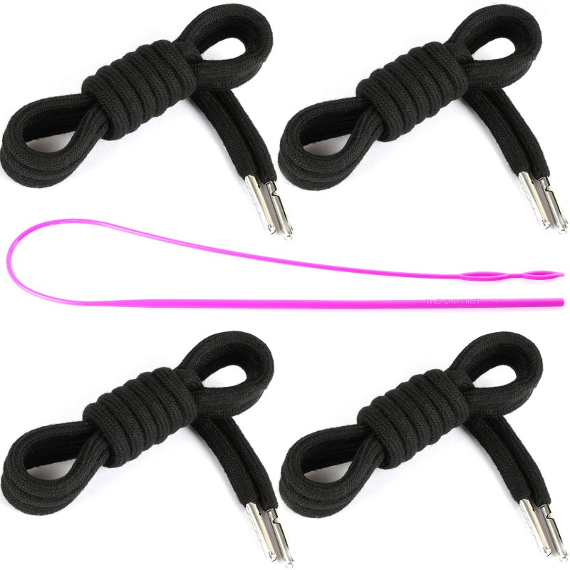 Anjpuy 4 Pieces 53 Inches Drawstring Cords Replacement Drawstrings with Easy Threader for Sweatpants Shorts Pants Hoodies(Black) - Image 1